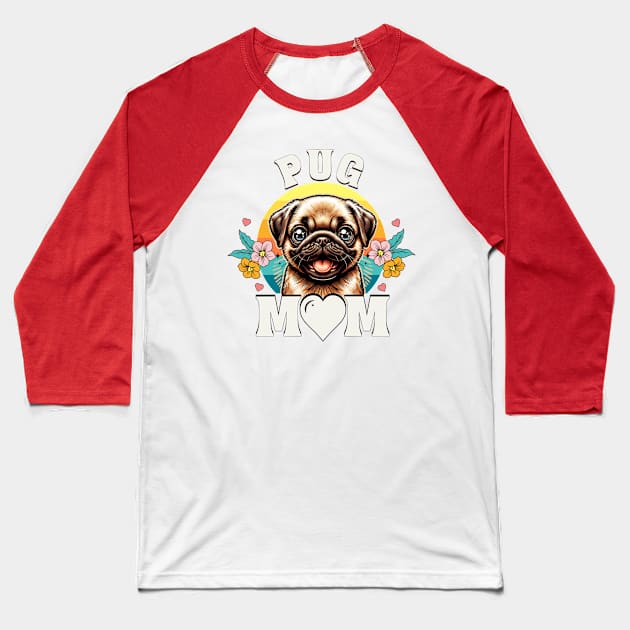 World's Best Pug Mom Retro Sunset Dog Lover Baseball T-Shirt by JJDezigns